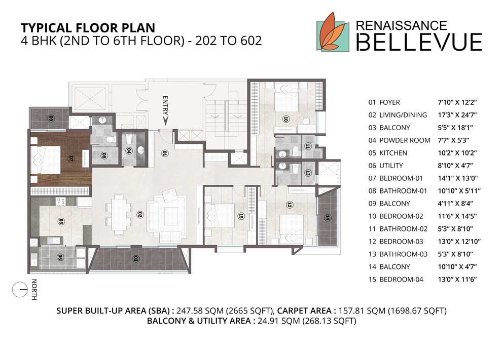Renaissance Bellevue Typical Floor Plan 202 to 602